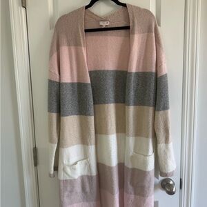 SO Women's Colorblock Cardigan - Pink, Gray, Cream, Tan